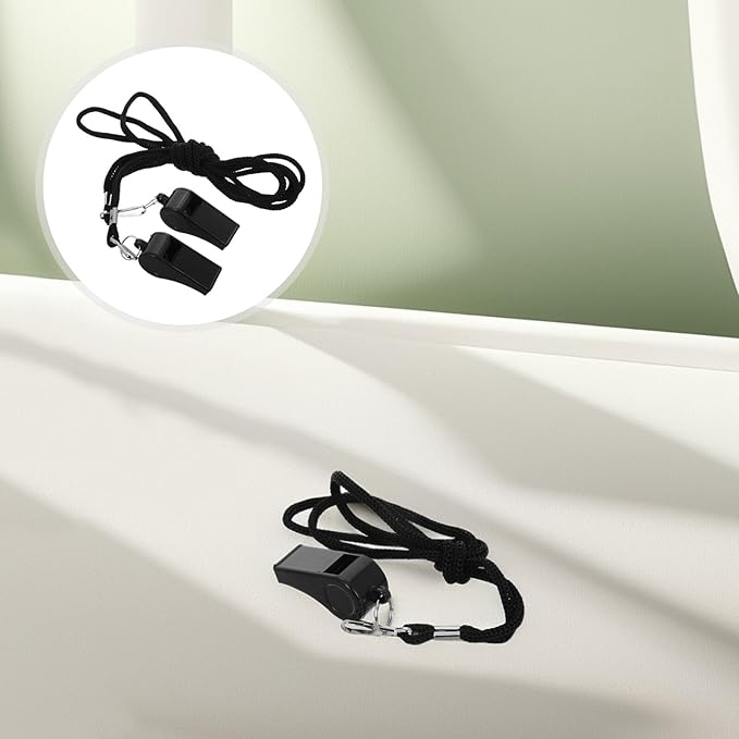 2pcs Black Sports Whistles with Lanyard Loud Crisp Sound Emergency Survival Whistle for Coaches Referees Officials Portable Lightweight Safety Signal