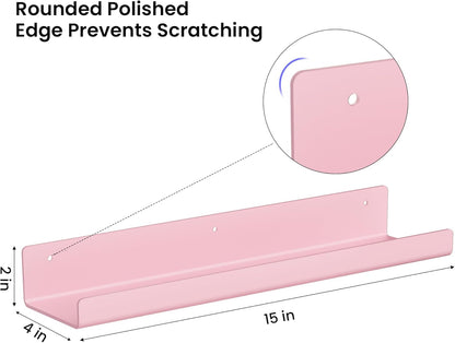 upsimples Acrylic Shelves for Wall Decor, 15" Display Shelf Perfume Organizer for Bathroom, Bedroom, Living Room, Floating Bookshelves for Kids, Pink, 4 Pack