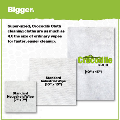 Crocodile Cloth Auto Cleaning Wipes – 100 XL (15" x 10") Disposable Wipes for Car Engine Degreasing, Body Detailing & Tire Cleaning – Cuts Grease, Oil, Adhesives on Hands, Tools, Parts & More