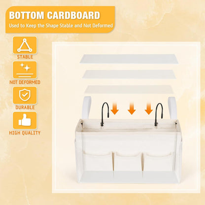 Bedside Caddy Organizer with Fixed Straps and Water Bottle Holder for Home, College Dorm, Hospital, Crib and Bunk Bed (2pcs White)