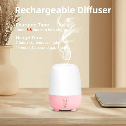 Cordless Essential Oil Diffuser 150ML, Rechargeable Battery, 7H Runtime, 7 LED Lights, Mini Portable Aromatherapy Diffuser for Home, Office, Bathroom, Travel