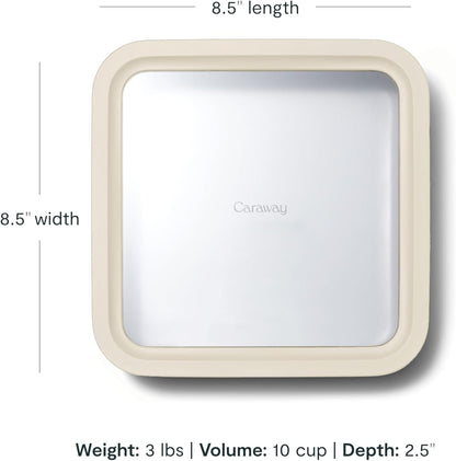 Caraway 6pc Glass Food Storage Set – 10 Cup Food Containers (6) - Ceramic Coated - Non Toxic, Non Stick with Lids - Microwave Safe - Cream