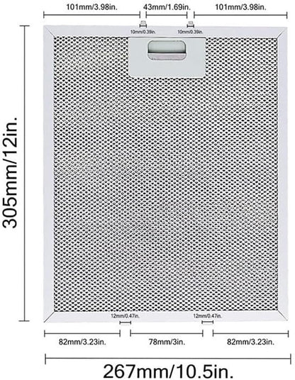 Upgraded version W10169961A (12" x 10.5"), compatible with Whirlpool range hood filters - aluminum mesh screen, suitable for kitchen ceiling exhaust fans, blocks grease, filters oven air (1piece)