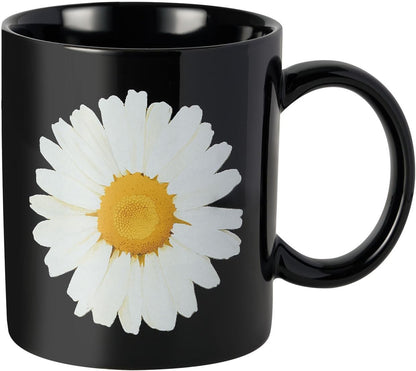 12Oz Daisy Black Ceramic Mug, Mug for Daily Coffee and Tea, Lead-free, Microwave and Dishwasher Safe Coffee Mug, Perfect gifts for women and men