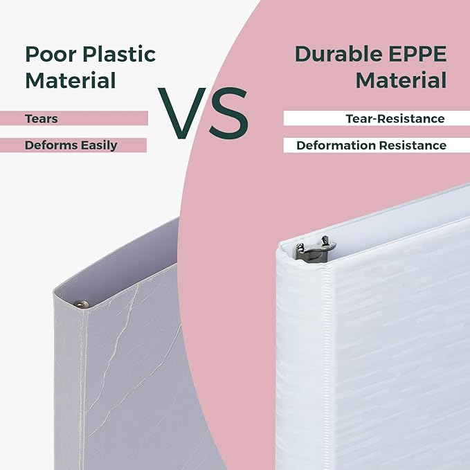 POPRUN 3 D Ring Binder 1 Inch, PVC-Free, Holds 225 Sheets of 8.5 x 11 Paper, Extra Durable Organizer with 2 Pockets for School & Office, Heavy-Duty, 2 Pack, Pink