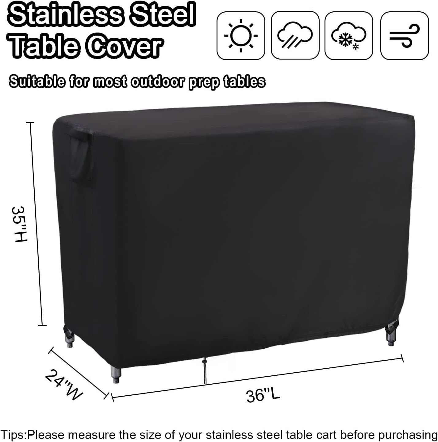 Kingling Outdoor Prep Table Cover, Waterproof Stainless Steel Table Covers Metal Table Cover Protection for Patio Kitchen Prep Work Tables - 36''L x 24''W x 35''H