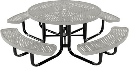Heavy-Duty Portable Outdoor Kids Table with Umbrella Hole, Punched Steel Kids Picnic Table, Commercial-Grade, Made in America (46 in, Round, Childrens, Textured Grey)
