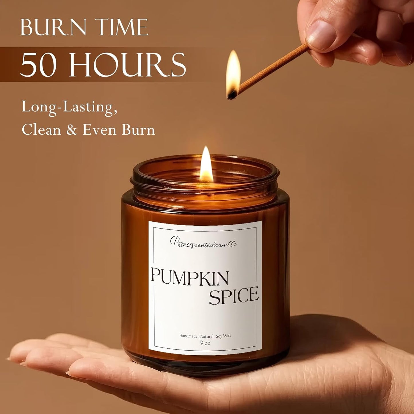 Pumpkin Spice Scented Candles for Home, Natural Soy Wax Aromatherapy Non Toxic Pumpkin Fall Candle Gifts for Women Men, Autumn Amber Glass Jar Candle Decoration for Halloween Holidays (9oz