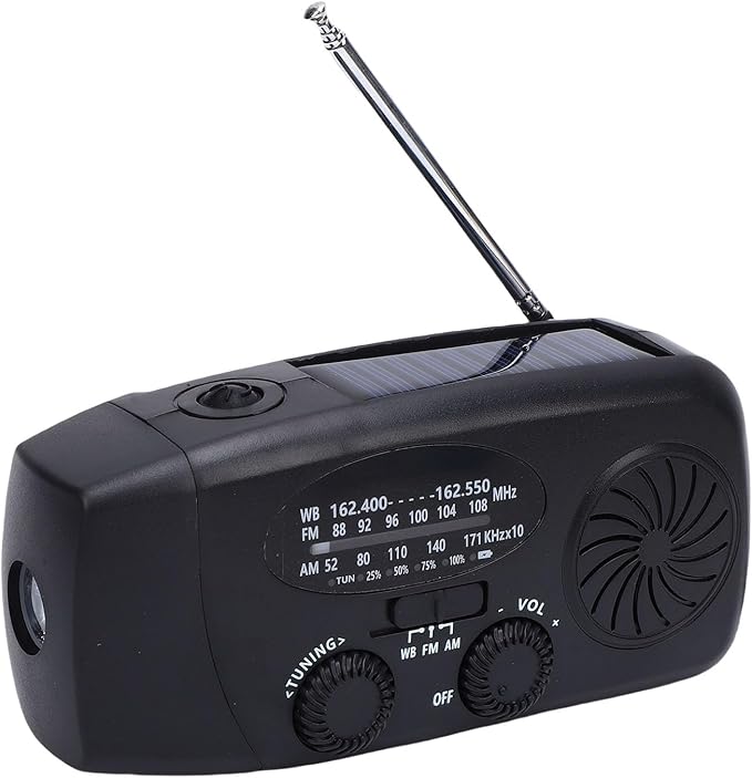 Solar Hand Crank Radio, 6000mAh Portable Emergency FM AM WB Weather Radio with LED Flashlight for Home Outdoor (Black)