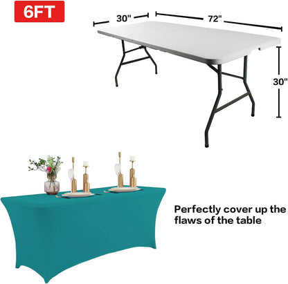 IVAPUPU 2 Pack 6FT Table Cloth for Rectangular Fitted Events Stretch Lake Blue Table Covers Washable Cover Spandex Tablecloth Protector for Party, Wedding, Cocktail, Banquet, Festival