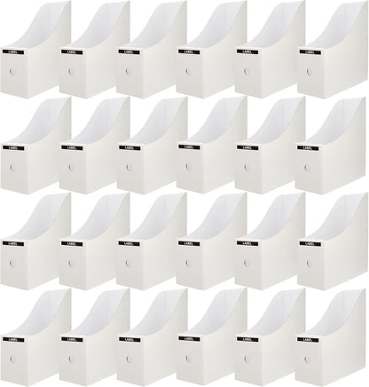 24 Pack White Cardboard Magazine File Holder for Desk, Shelves, Office or Home, Vertical Book Bins for Classroom and Library Use, 10.6'' H×10.2'' L ×3.5''W Folder Organizer Box