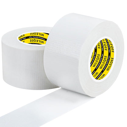 2Pack Duct Tape Heavy Duty Single Sided, Strong Adhesive High Strength, Waterproof Mesh Tape for Indoor Outdoor Repairing Sealing Bonding, Easy Use Hand Tearable, 1.57 Inch x 33 Feet, White