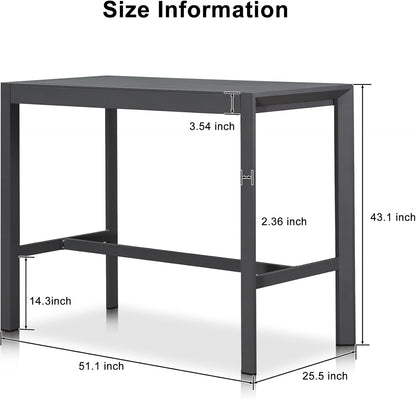 PURPLE LEAF 43.1'' Rectangle Outdoor Patio Bar Height Pub Table, Outside Aluminum Tall Kitchen Bar Table with Sturdy Legs for Bar Stool, Indoor and Outdoor, Garden, Grey