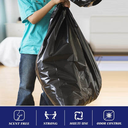 Teivio 55-60 Gallon Black Trash Bags | 170 Bags Extra Large Multi-Use Heavy Duty Commercial Garbage Bags | Lawn And Leaf Bags | Outdoor Yard Waste Bag | Contractor Workshops Trash Bin Liner
