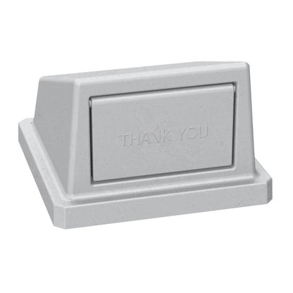 32 Gallon Square Slatted 100% Recycled Plastic Heavy-Duty Commercial Outdoor and Indoor Trash Can with Push Top Lid | Great for Schools and Businesses - Light Granite