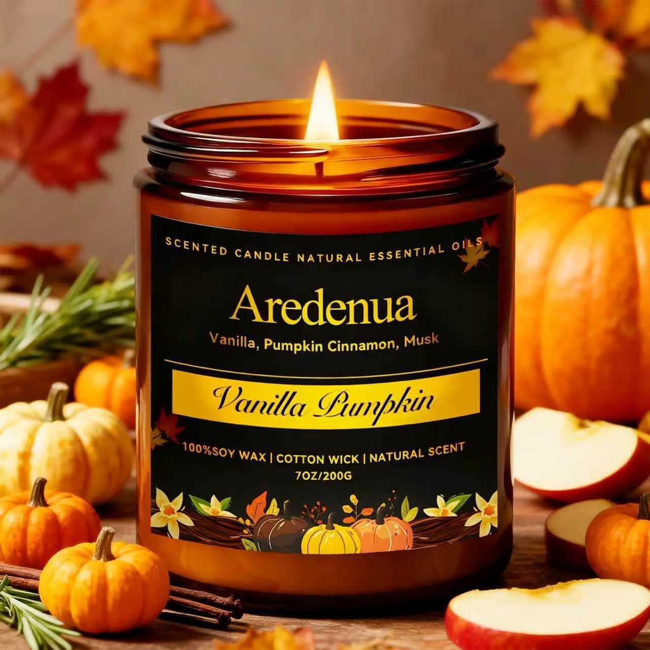 Fall Candle | Vanilla Pumpkin Scented Candle - Scented Candles for Autumn, 7oz Autumn Soy Candles with 50hr Burn Time, Holiday Thanksgiving Fall Gifts for Women Men