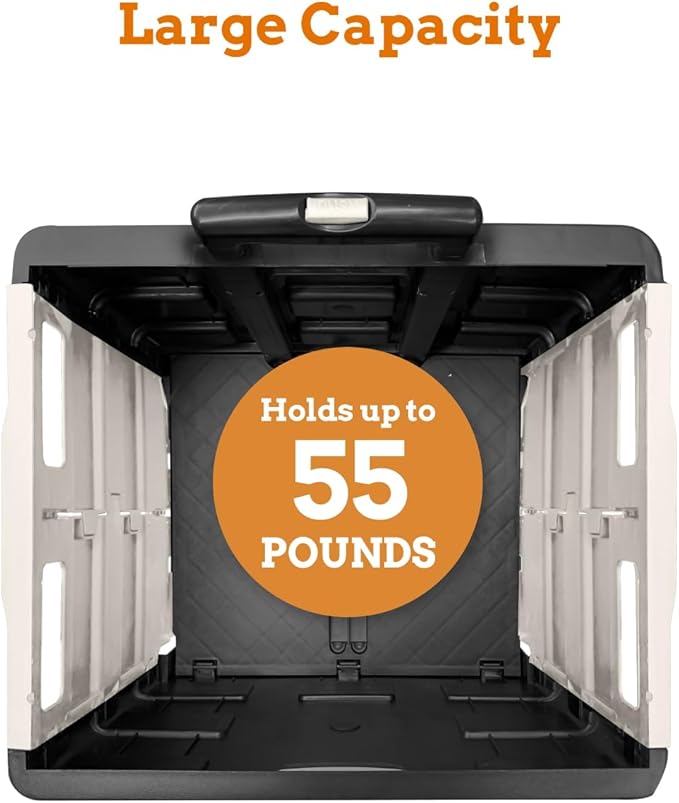 Inspired Living Ultra-Slim Rolling Collapsible Storage Pack-N-Roll Utility-carts, with Telescopic Handle, for Home, Garden, Shopping, Office, School use, Medium, White & Black