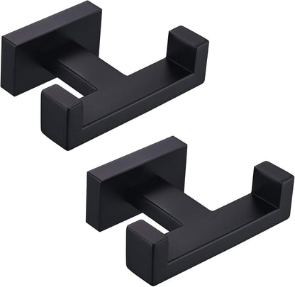 Angle Simple Bathroom Towel Hooks, Stainless Steel Shower Double Robe Coat Hooks for Wall, Matte Black, 2 Pack