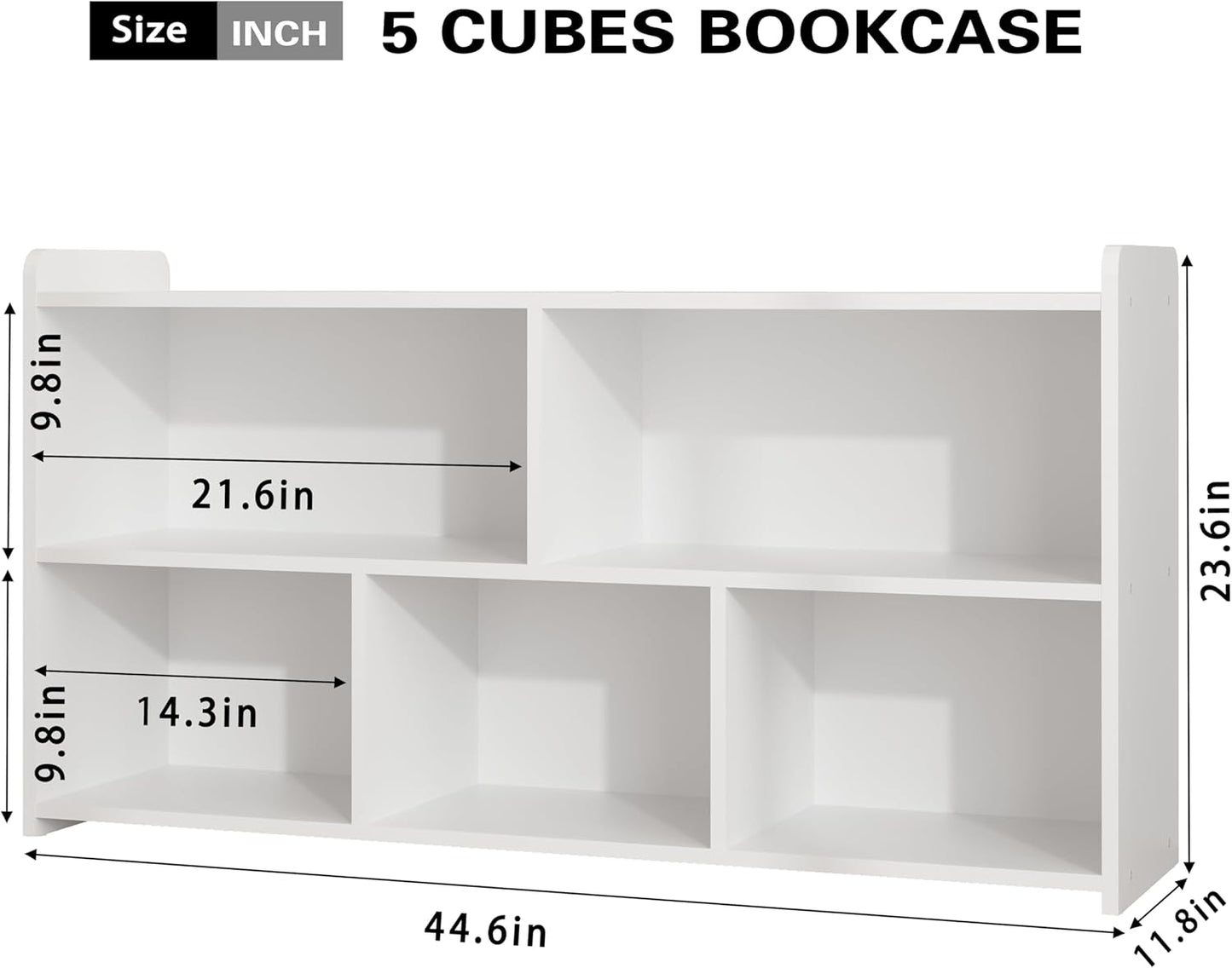 Book Shelf, 5 Cubes Storage Organizer, Open Bookshelf Wooden Bookcase, Freestanding White Bookshelf Cube Shelf for Bedroom, Living Room