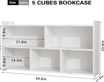 Book Shelf, 5 Cubes Storage Organizer, Open Bookshelf Wooden Bookcase, Freestanding White Bookshelf Cube Shelf for Bedroom, Living Room