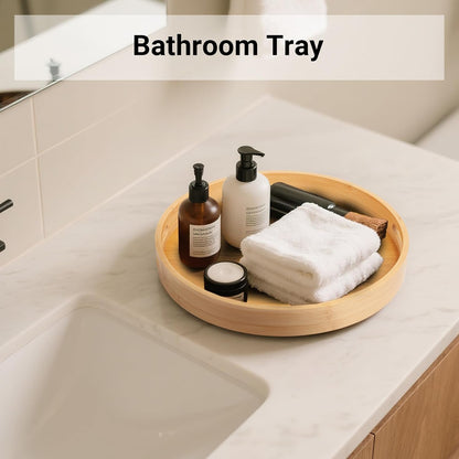 10in Bamboo Lazy Susan Organizer for Countertop and Cabinet with Large and Stable Chassis,Round Rotating Bamboo Tray for Station Organizer,for Kitchen Bathroom Laundry Room (10in)