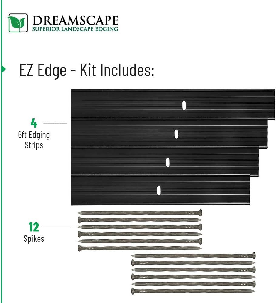 Dreamscape E-Z Edge Aluminum Landscape Edging - 4 Strips, 6ft Each (24ft Total), Brown Painted - Professional Quality Landscaping Border, Metal Divider for Lawn, Garden, Flowerbed