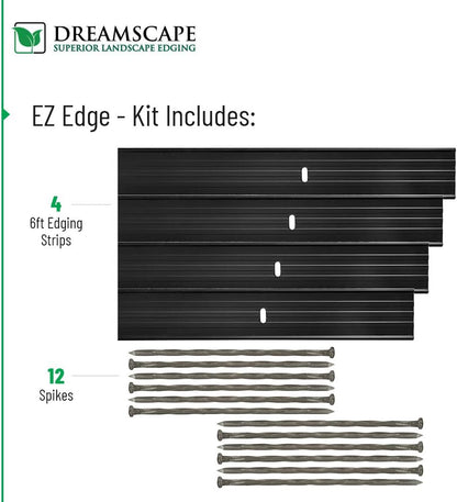 Dreamscape E-Z Edge Aluminum Landscape Edging - 4 Strips, 6ft Each (24ft Total), Brown Painted - Professional Quality Landscaping Border, Metal Divider for Lawn, Garden, Flowerbed