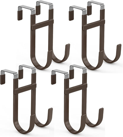 FYY Over The Door Hooks - 4 Pack Heavy Duty Dual-Hook Organizer Hanger with Non-Slip Rubber for Towels, Clothes, Hats & Bags Use in Bathroom, Bedroom, Kitchen - Fits Interior Doors Up to 1 3/8" Brown