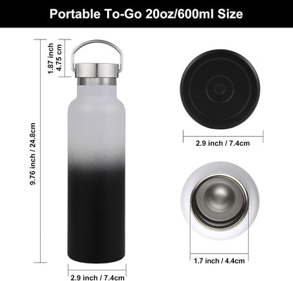 Neihepal Gradient Stainless Steel Water Bottles,20 Ounce Vacuum Insulated Double Wall Travel Bottle with Leak Proof Lid of Handle,Metal Reusable Standard Mouth Flask Thermoses for School,Hikers,Gift