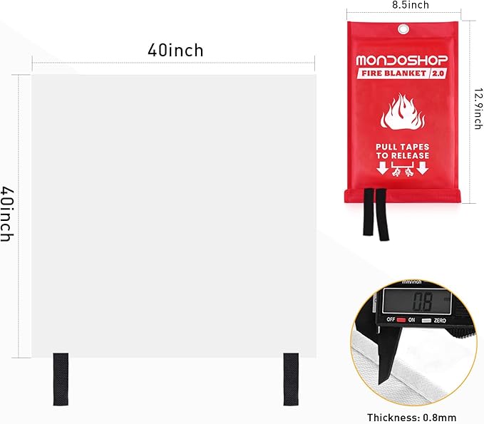 Emergency Fire Blanket for Camping Grill - Mondoshop Fire Retardant Blankets for Home Kitchen - Fireproof Blanket for Picnic, Grill, Car, Office, Warehouse, School, Fireplace