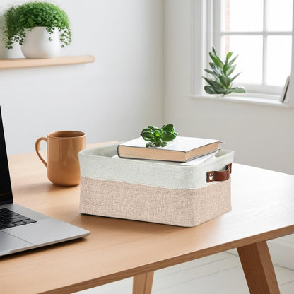 DECOMOMO Small Storage Basket, Closet Storage Bins, Baskets for Organizing Shelves (Beige & White, Small - 6 Pack)