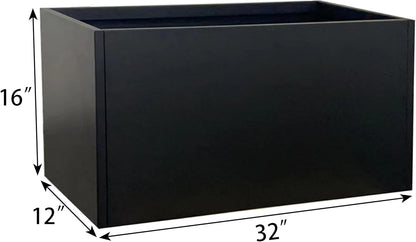 Galvanized Steel Planter Black Metal Outdoor Planter Powder Coated 32" x 12" x 16" Pot Metallic Heavy Pot Indoor & Outdoor, Commercial & Residential (L32 x W12 x D16, Black)