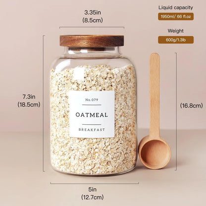 2 PCS Large Glass Jar with Airtight Lid, Glass Food Storage Jars for Tea,Spice,Cereal, Egg,Flour,Coffee and More(70 FL OZ/2000 ml)