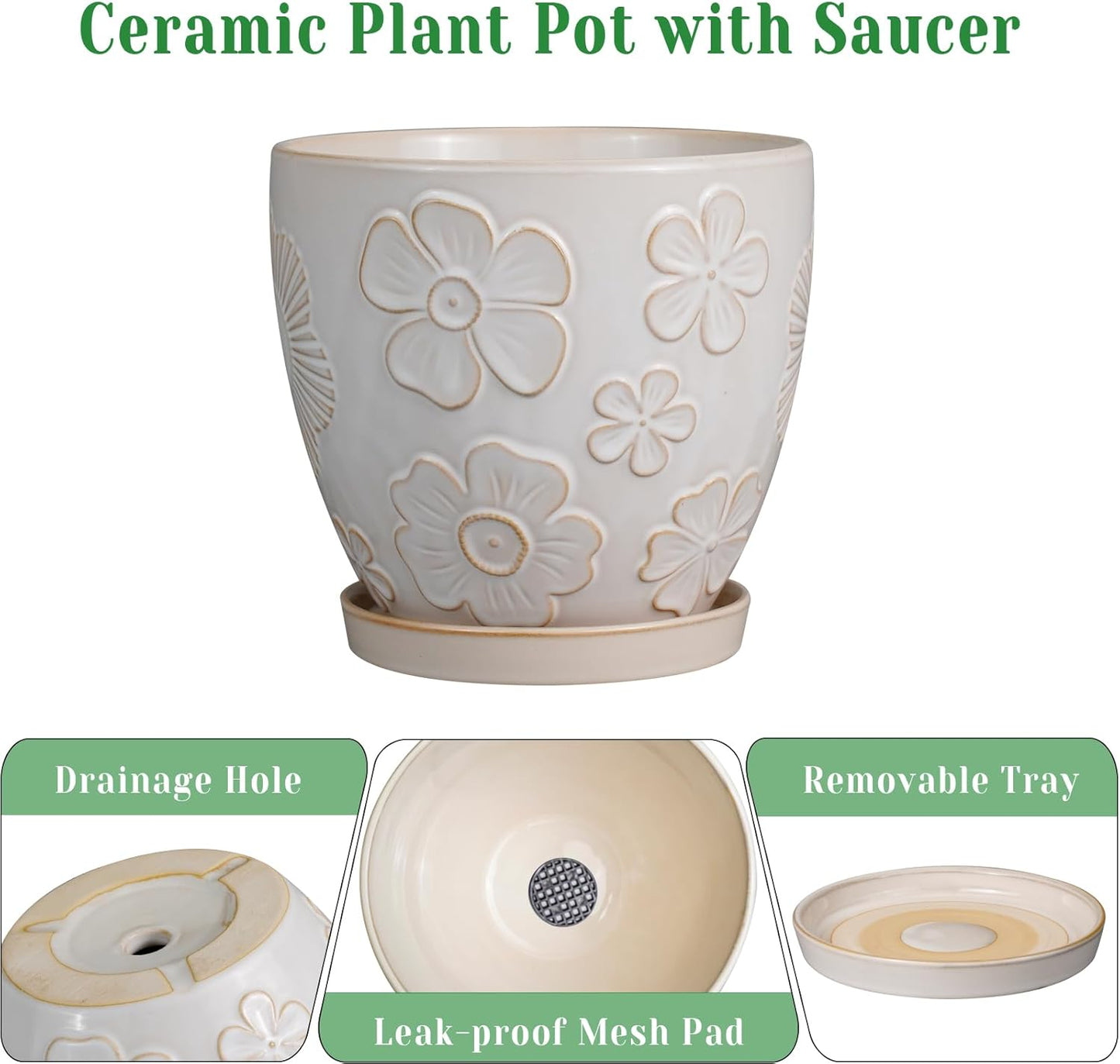 Ceramic Planter 8 Inch Plant Pot with Drainage Hole and Saucer Ceramic Pots for Indoor Plants Outdoor Large Flower Pot for Home Decor White