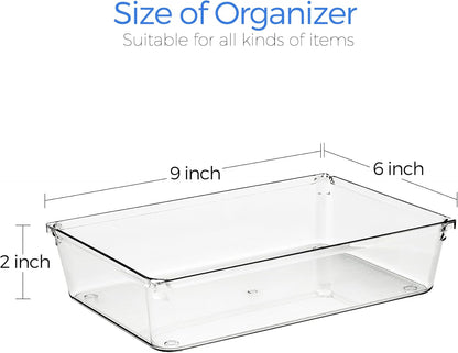 Ravinte 6 Pack Drawer Organizer - 6" X 9" Plastic Storage Bins, Acrylic Organizers with Non-Slip Pads Clear Desk Storage Tray for Makeup, Jewelries, Kitchen Utensils, Bathroom and Office