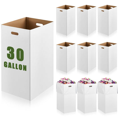10 Pack 30 Gallon Corrugated Cardboard Trash Cans Bulk for Events Parties Disposable and Reusable Cans Bottle Recycling Bins with 20 Garbage Bags White Garbage Boxes for Outdoor Events