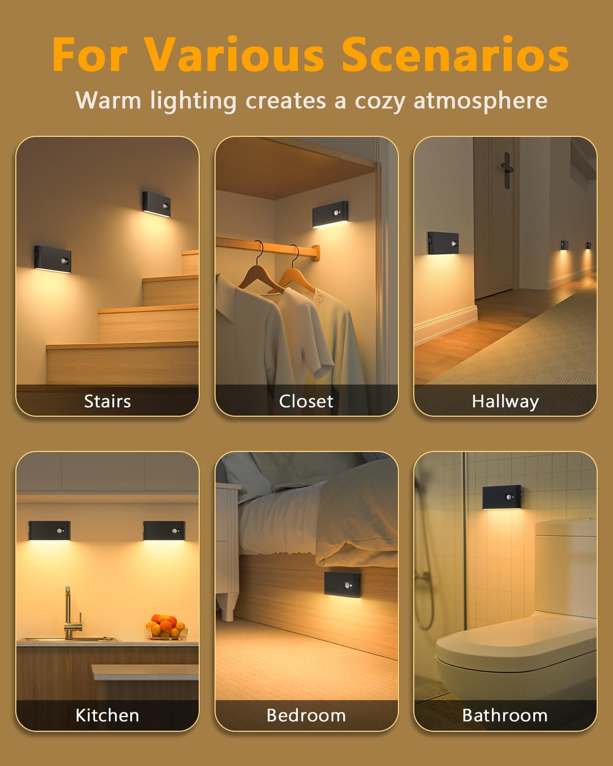 WILLED Stair Lights Indoor, Wireless Motion Sensor Light Indoor, Rechargeable Night Lights for Stairway, Hallway, Kitchen, Closet, Cabinet, Bedroom, Kids' Room(8-Pack)