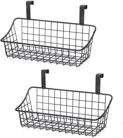 LeleCAT Cabinet Door Organizer Basket with hook Grid Storage Basket, Hang it behind a door or on a railing,BLack,4 Pack