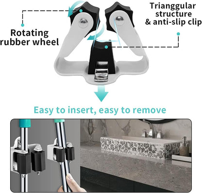 3-H Broom Hanger,Mop Holder Wall Mount 50 Pack, Broom Holder Wall Mount for Hanging and Organizing Shovel,Rake,Brush,Yard Tools in Kitchen,Laundry Room,Bathroom,House(Black)