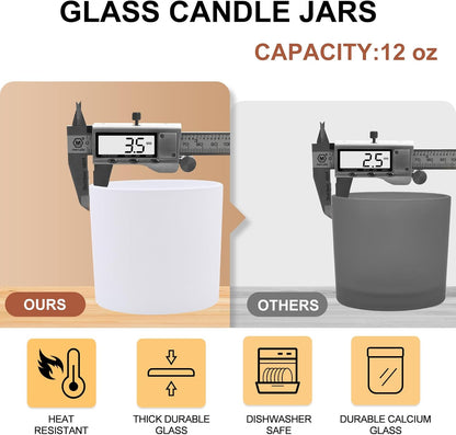 12 OZ Thick Candle Jars for Making Candles 12 Pcs, Empty Jars with Wood Lids for Spice Jars, Sample Container, Matte White