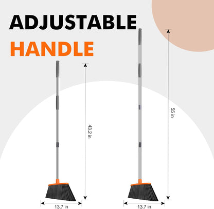 NACENA Heavy Duty Broom, 55 Inch Long Handle Outdoor Large Angle Brooms, Commercial Broom for Sweeping Indoor, for Home Garage Kitchen Office Courtyard Lobby Patio Lawn Concrete (Grey&Orange)