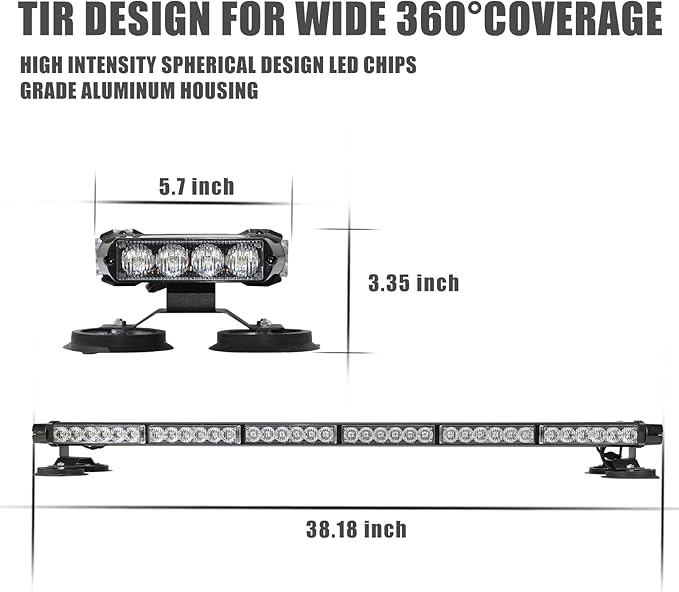 WINECO Amber White 38.5" LED Rooftop Strobe Lights Bar, Double Side Flashing Emergency Hazard Caution Warning Beacon Lightbar w/Magnetic for Construction Vehicles Tow Trucks Vans Tractor Snowplow