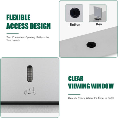 Wall-Mounted Paper Towel Dispenser – Fits Tri-Fold Towels up to 10x3.1 Inches, Holds 200 Sheets, Ideal for Home & Commercial Use (Silver)