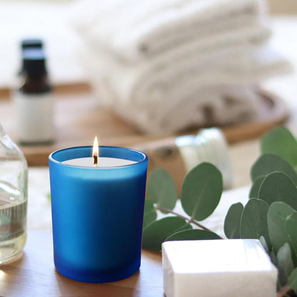 Thick Candle Jars for Making Candles 12 Pcs, 7 OZ Empty Jars with Wood Lids for Candle Making, Sample Container, Frosted Blue