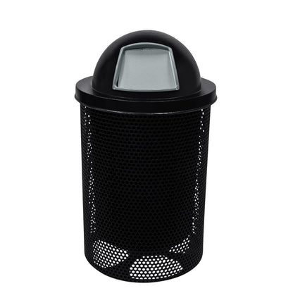 COATEDOUTDOORFURNITURE RDT-P-BLK Heavy Duty Round Trash Receptacle with Dome Top, Liner Included, 32 Gallon, Black, Made in America
