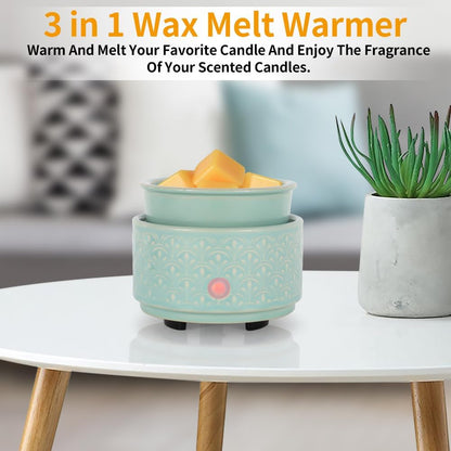 kobodon Ceramic Wax Melt Warmer - 3-in-1Electric Wax Warmer-Fragrance Candle Burner for Scented Wax Tarts and Essential Oils - Wax Melts as Gifts for Moms Grandma Women Girls（Light Green）