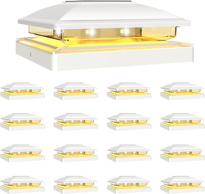 VOLISUN Solar Post Cap Light Outdoor Waterproof 16pack,Solar Fence - Post Lights for 4x4 5x5 6x6 Wooden/Vinyl Post,White Deck Cap Light Solar Powered with Warm White for Garden/Patio/Porch