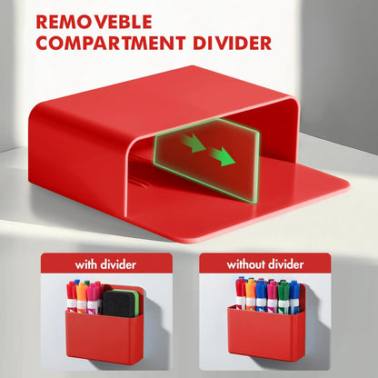 BEYGORM 2 Pack Plastics Magnetic Pen Holder for Refrigerator, Dry Erase Marker Holder for Whiteboard，Magnet School Locker Organizer Accessories, Pencil Cup, Pen Caddy, Classroom Organization(Red)