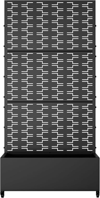 Casaphoria Metal Raised Garden Bed with Trellis and Wheels, 72"x35"x16" Planter Box for Climbing Plants, Vegetables & Vines, Features Drainage Holes and Privacy Screen (Black-Square)