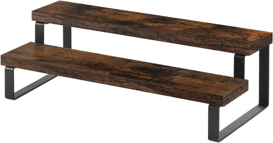 YINMIT Wooden Display Riser Stand, Tiered Perfume and Cologne Organizer Stand, 2 Tier Spice Rack Organizer, Rustic Display Shelf for Candles (2 Tier)